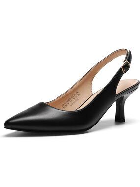 Women's Low Kitten Heels Slingback Black Pointed Closed Toe Sandals Dress Shoes